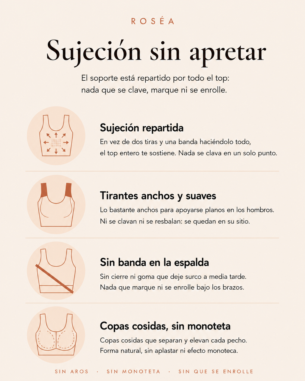 Roséa | Top con Sujetador Integrado | Sujeción Total Sin Aros