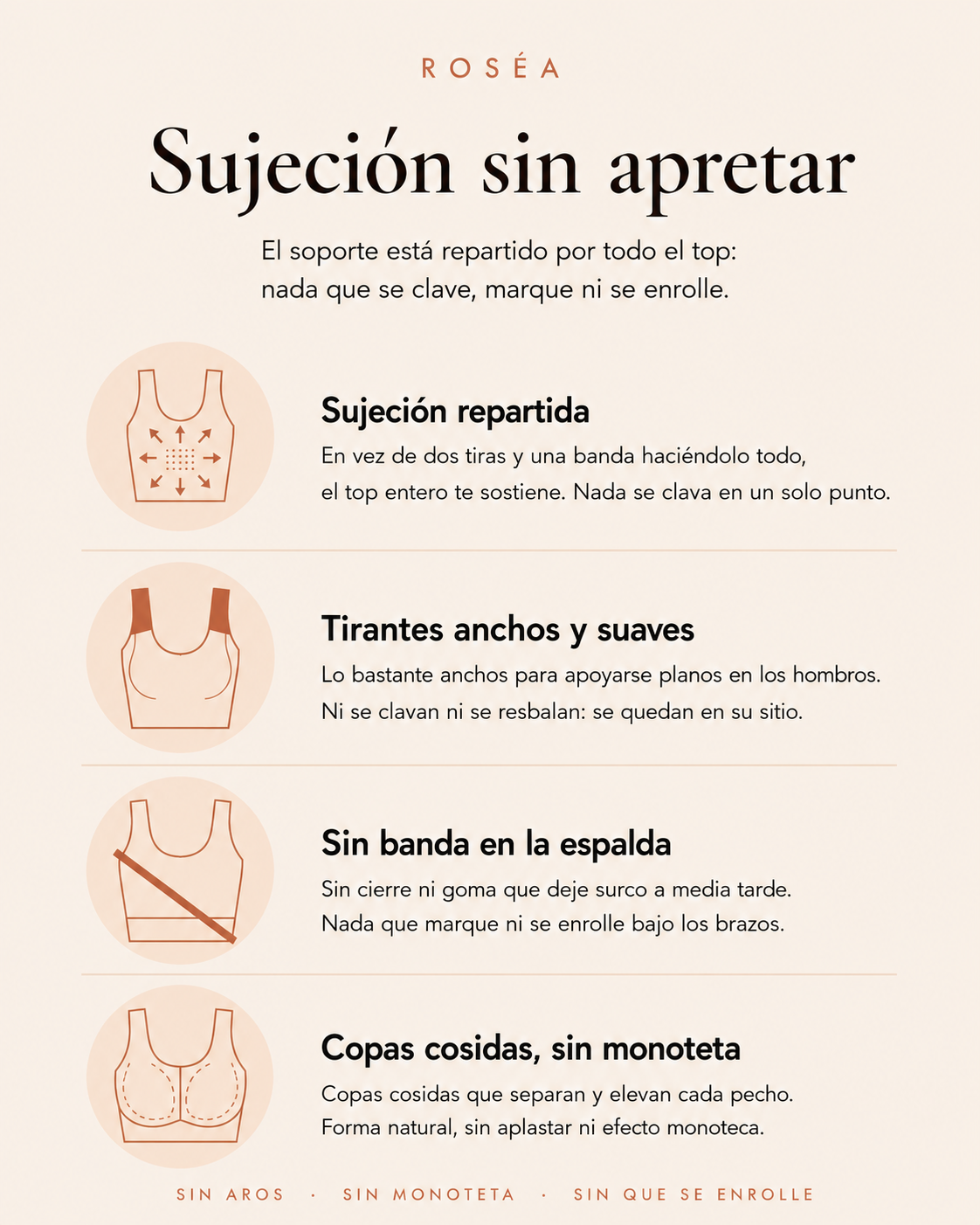 Roséa | Top con Sujetador Integrado | Sujeción Total Sin Aros